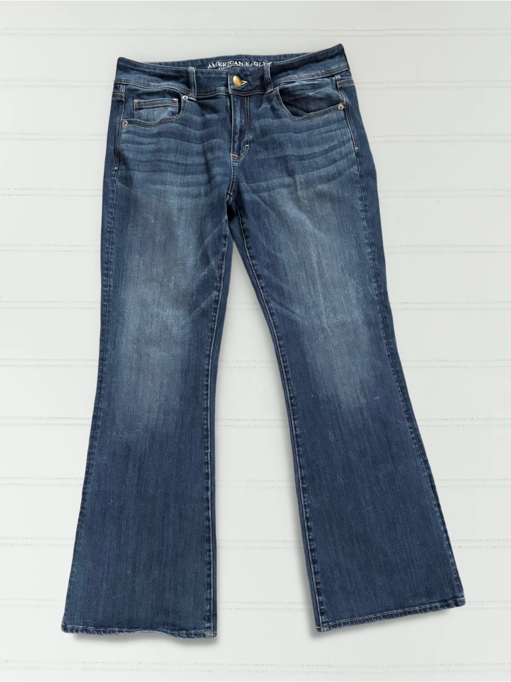American Eagle Kick Boot Jeans Women's 12 Short Medium Dark Wash Blue Stretch
